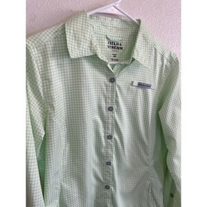 Field & Stream Women MD Fishing Shirt Green Gingham Excellent Ventilated Utility